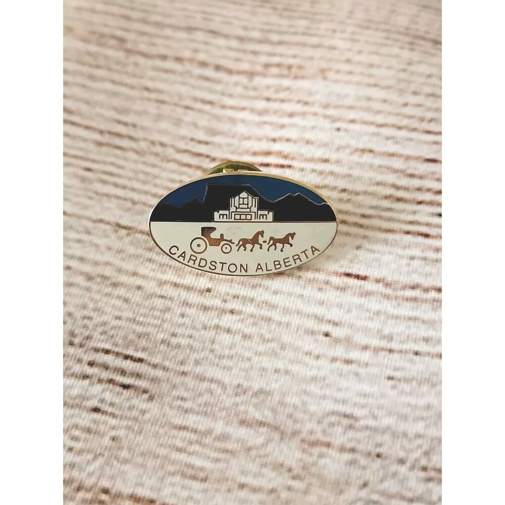 Cardston Alberta Canada Horse And Carriage Lapel Pin Vintage
